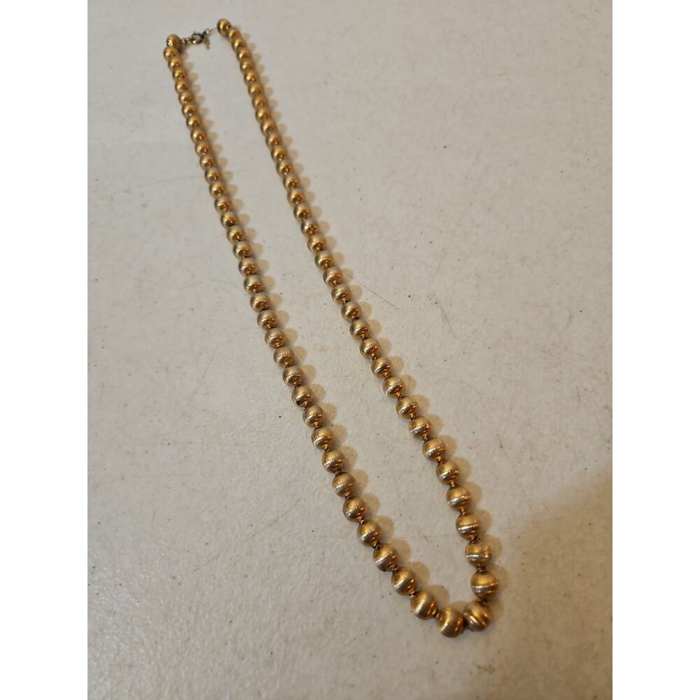 Vintage Trifari Gold Tone Ribbed Bead Necklace Costume Jewelry